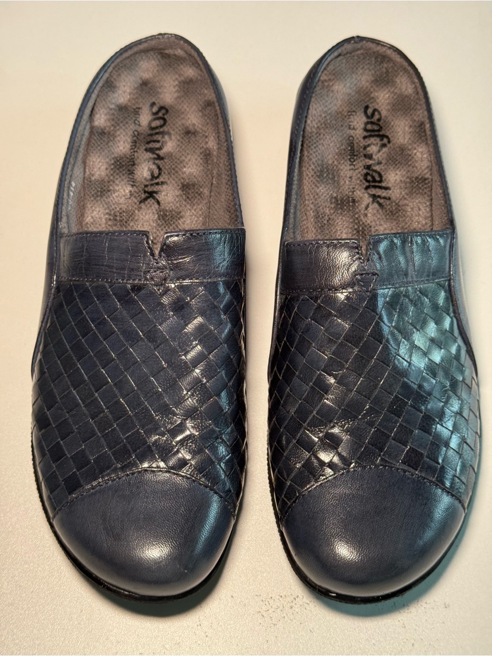 SoftWalk Navy Woven Leather Slip-On Loafers